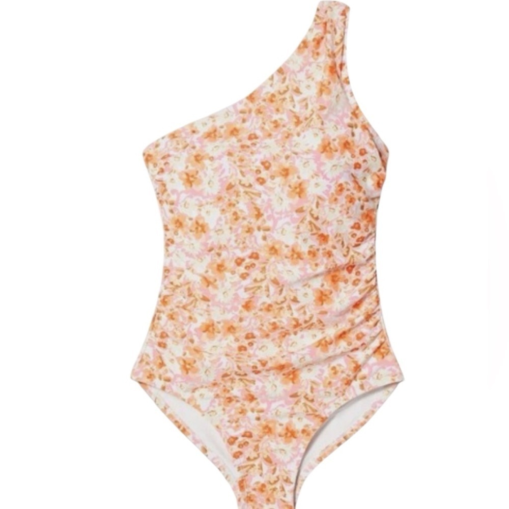 Kona Sol Pink Orange Floral One Shoulder One Piece Swimsuit Size Medium NWT - Picture 3 of 7